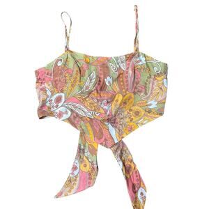 Gianni Bini Retro Satin Paisley Tie Top Size Small